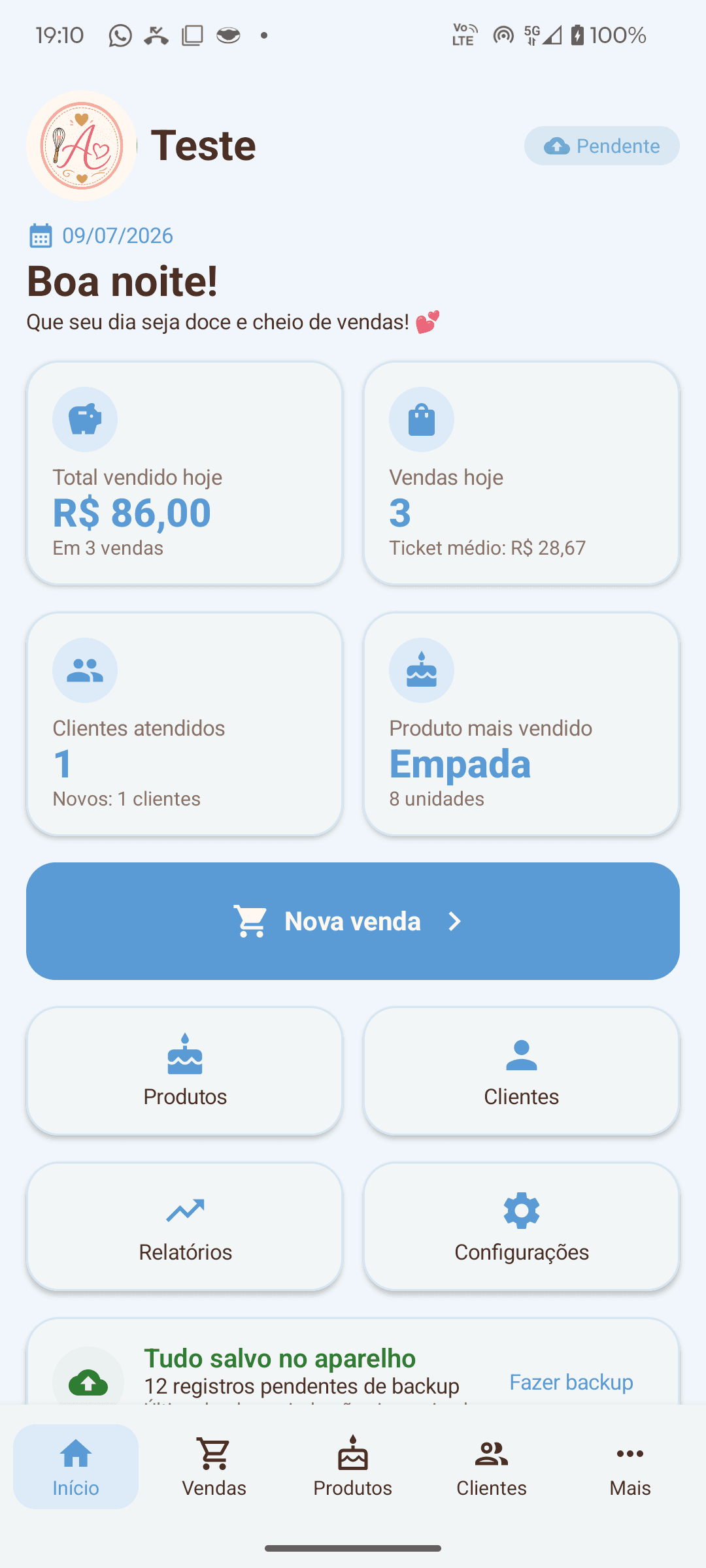 Tela inicial do MiniERP